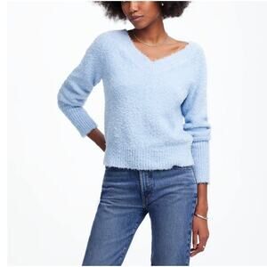 Madewell Double V-Neck City Blue Sweater Size XS NWT Italian Yarn Relaxed Style